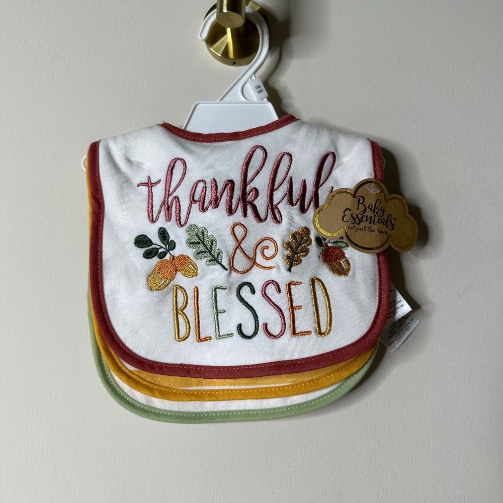 Baby Essentials Set of 3 Bibs - Thanksgiving Theme - One Size NEW